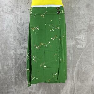 Faithfull‎ The Brand Valois Floral Midi Skirt Green Slit Women's Size 4